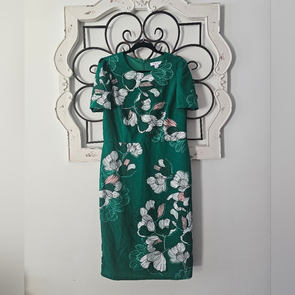 Green Liz Claiborne Short Sleeve Sheath Dress in Size 12